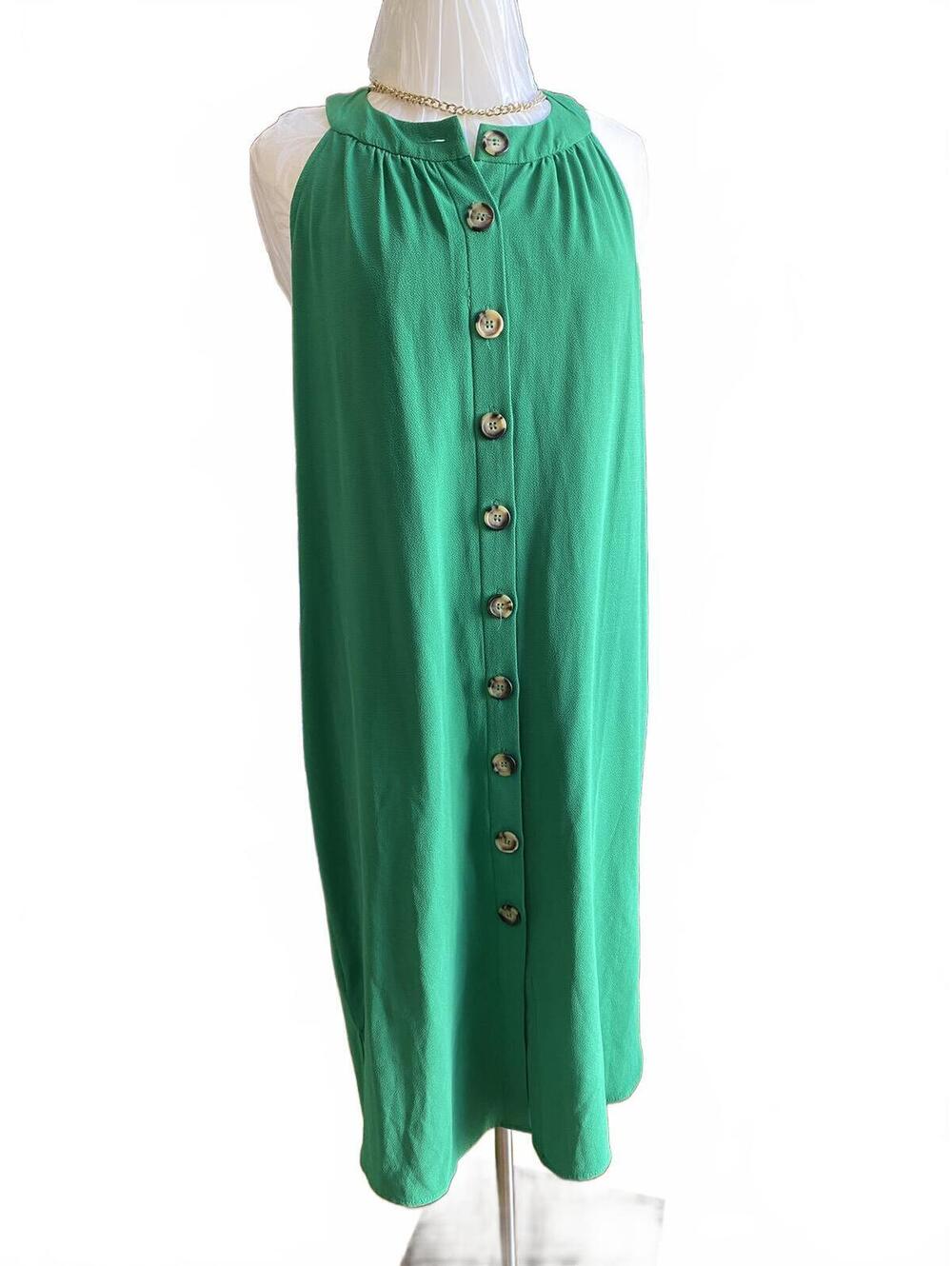 Eci Green Sleeveless Button-Front Midi Dress Size Medium